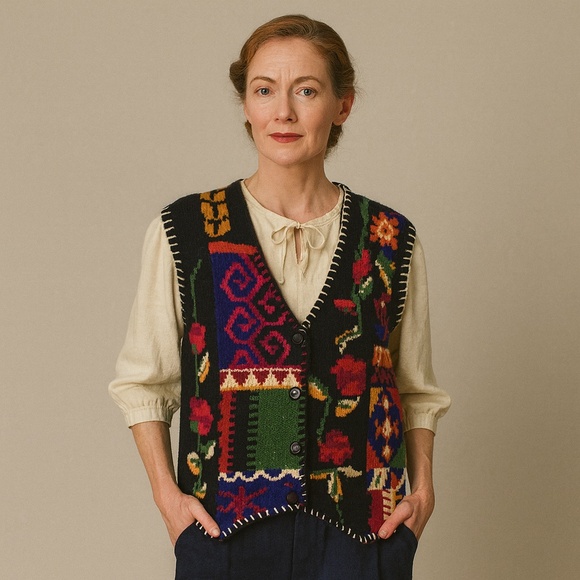 PENDLETON Knock Abouts Vintage Knit Vest M – Multicolor Patchwork Tapestry Folk - Picture 2 of 16